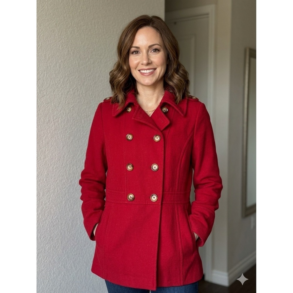 Michael Kors Classic Chic Red Pea Coat Size M